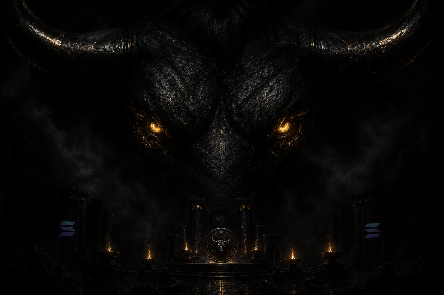 The bull eyes in darkness